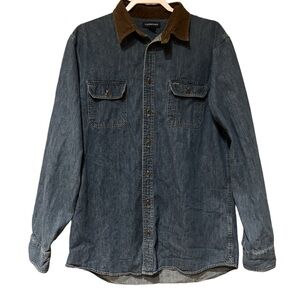 Lands' End Vintage Blue Denim Casual Button Down Shirt